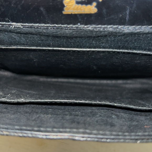 Vintage 60s 70s  Gucci Black Leather Women's Bag lizard skin purse - Picture 15 of 16